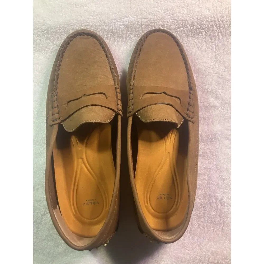 Velez Brown Leather Slip-On Loafers Studded Round Toe US 8 EU 39